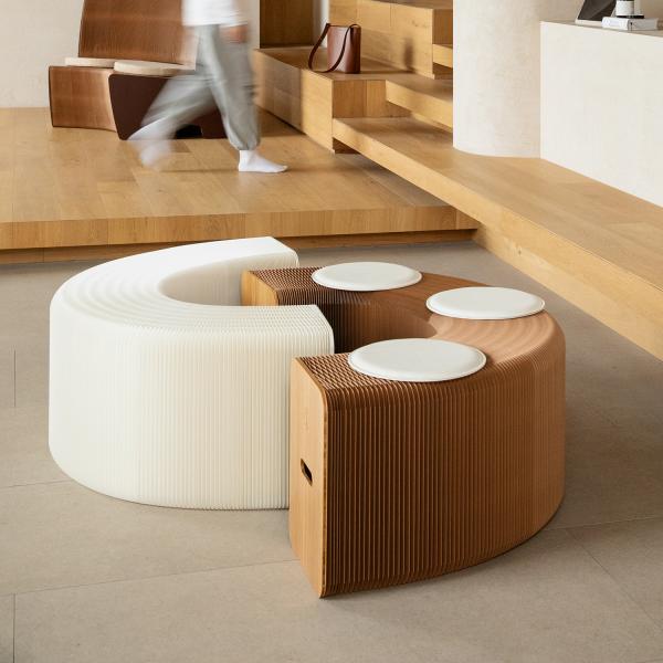 CAGUUU 伸縮自在 クラフト紙 ロングスツール 軽量 折りたたみ式