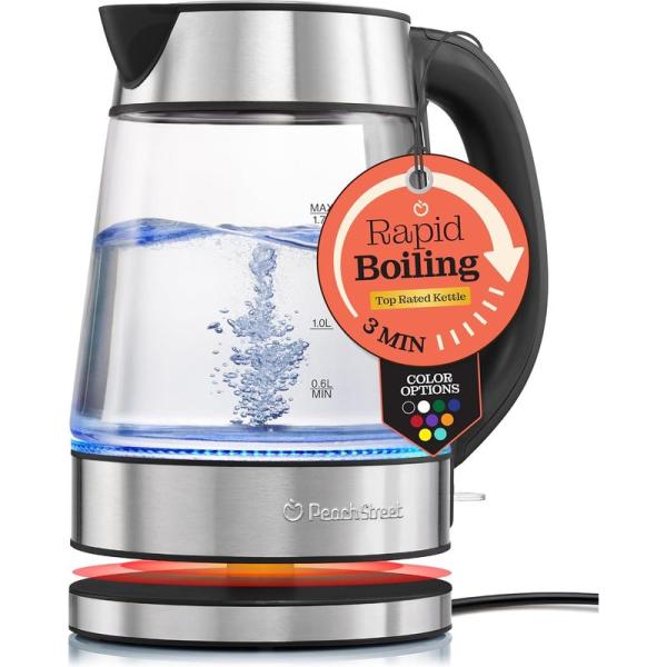 コードレス 電気ガラスケトル 1.7L Peach Street Speed-Boil Electric Kettle For Coffee & Te