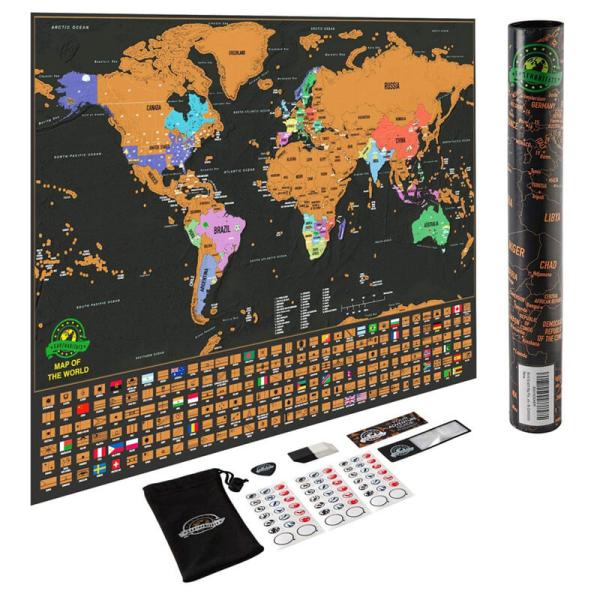 世界地図 ポスター 国旗 メルカトル図法 スクラッチ ステッカー シール付 ワールドマップ 61×43 アメリカ Scratch Off World
