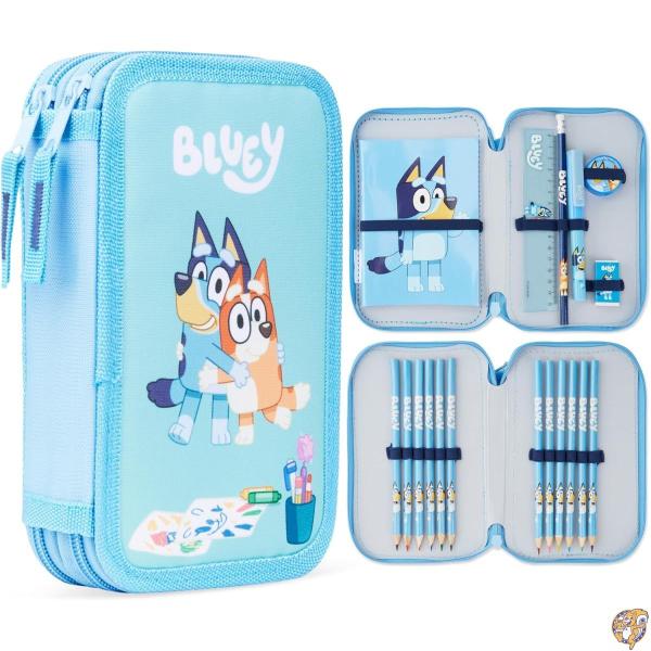 Bluey (ブルーイ) 筆箱 ペンケース 2段 中身入り 文房具セット 小学生用