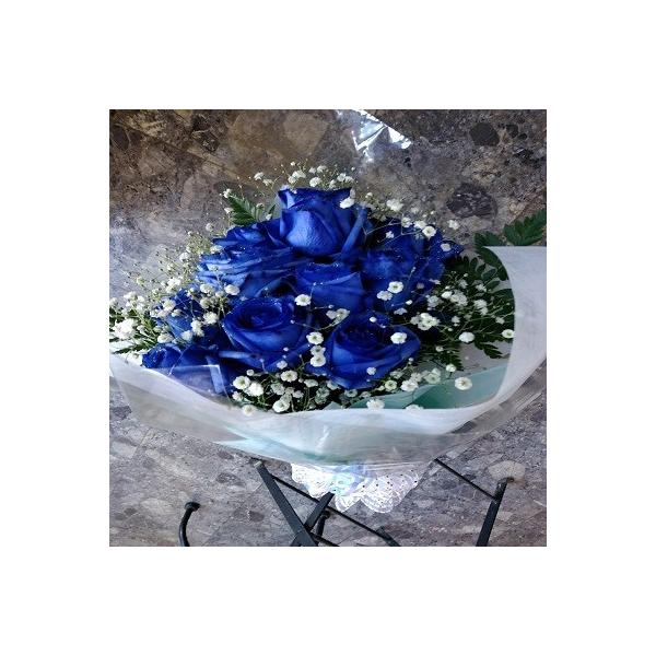 １０本のブルーローズとカスミソウの花束！メッセージそ添えて花束を！