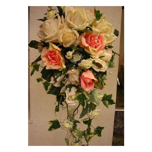 真っ白な大きな薔薇と、ピンク色バ薔薇の、ウェディングブーケ『造花』です★
