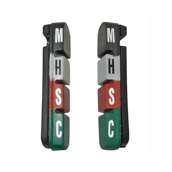 キャリパーブレーキ用ブレーキシュー /(Shimano Dura-ace等に適合)サイズ／55mm重さ/15gシュー/4色一体型黒 : 減速、耐久性、高温時のブレーキング灰 : スリップ防止、急停止、通常温度でのブレーキング茶 : 耐久性、...