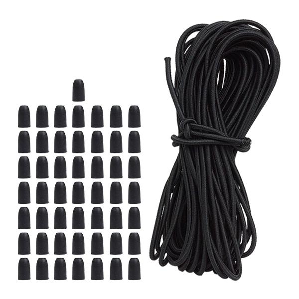 【ゴムロープ】長さ(約)：10m太さ(約)：2.5mm材質：ゴム、ポリエステル重量(約)：47g (10m) 製造国：中国【エンドストッパー】サイズ(約)：縦14mm×横8mm穴直径(約)：3mm材質：プラスチック入数：50個重量(約)：0...