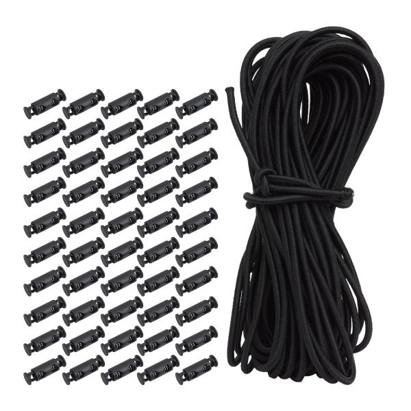 【ゴムロープ】長さ(約)：10m太さ(約)：2.5mm材質：ゴム、ポリエステル重量(約)：47g (10m) 製造国：中国【コードストッパー】サイズ(約)：縦25mm×横8mm穴直径(約)：4mm材質：プラスチック入数：50個重量(約)：0...