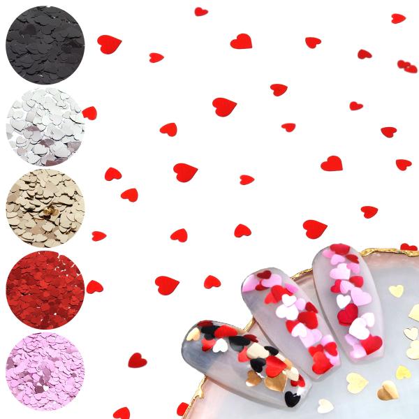 反射するとキラキラしてかわいいハートのホログラム♪ネイルアートだけでなくレジンの封入素材としてもご使用いただけます。様々なサイズが入っていて使いやすい！5色1セットで幅広いアレンジが楽しめます。ネイルデザインによって使い分けができる大容量パ...