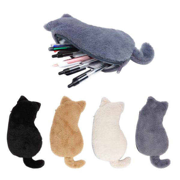 ポーチ 収納 ペンケース 筆箱 猫 シルエット ふわふわ ファスナー コスメ 文房具 小物入れ キャット アニマル ギフト プレゼント