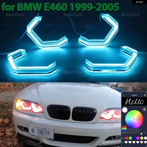 並行輸入品BMW 3シリーズ E46 セダン 1999-2005 RGB マルチカラー アプリ 制御 M4 スタイル LED ヘッドライト エンジェルアイ バル