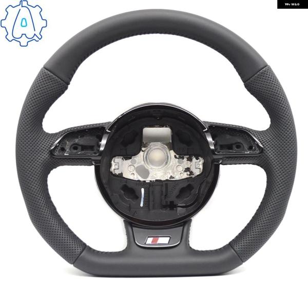 並行輸入品 アウディ A4 B8 A3 8V A5 A7 Q3 Q5 Q7 ブラックステッチフルレザーパンチングフラットボトム ステアリングホイール