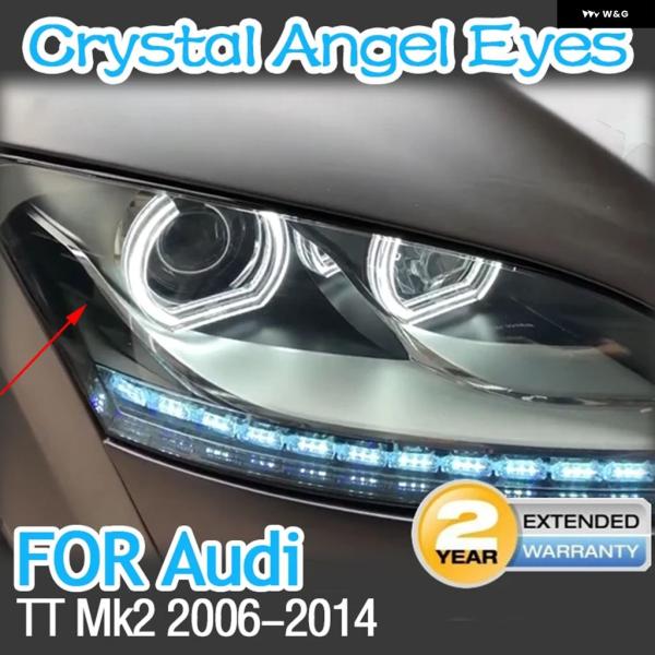 並行輸入品 アウディ TT MK2 2006-2014 ヘッドライト レトロカー 6000K ホワイト DTM スタイル スクエアボトム LED エンジェルアイ
