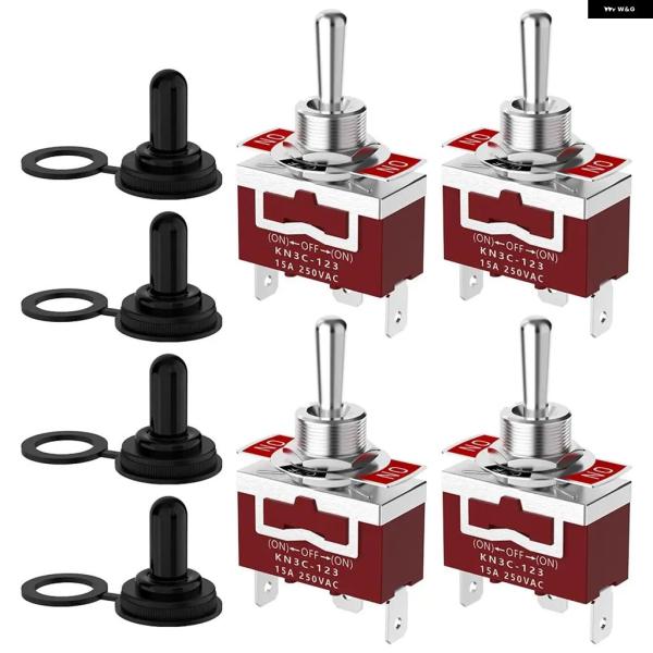 並行輸入品 4個 SPDT 3ピン オンオフオン マリン用トグルスイッチ 12VDC 30A/250VAC 15A 防水 キャップトグルスイッチ