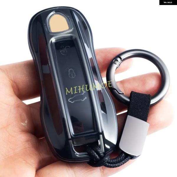 並行輸入品 ポルシェ カイエン クーペ タイカン 911 パナメーラ用 リモートキーフォブケース カバー キー チェーン リング ホルダー プロテクター ブラッ