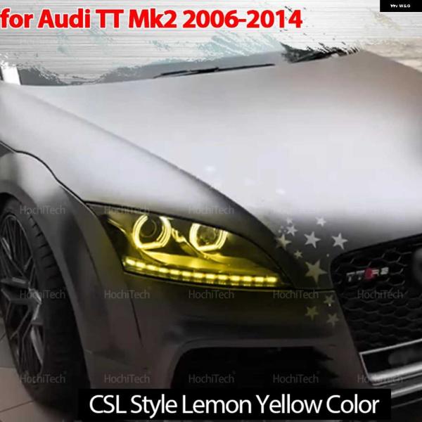 並行輸入品アウディ TT MK2 2006-2014 CS CSL スタイル レモンイエローリング エンジェルアイ LEDチューニング ヘッドライト ライトリン