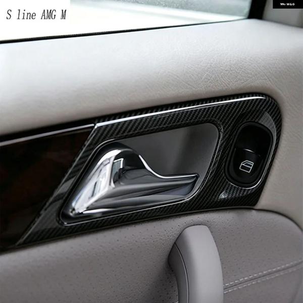 並行輸入品 メルセデス ベンツ W203 C クラス 右ハンドル 車用 車内ドアロック ボタン スイッチ プルハンドル フレーム カーボン カバー ステッカー 