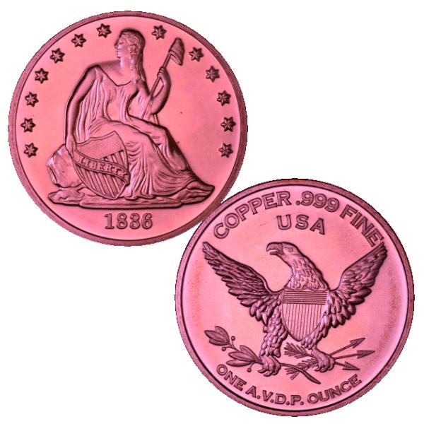 アメリカ　シーテッドリバティ　ラウンド銅貨USA COPPER 1ozSEATED LIBERTY商品詳細年　号　　1836年状　態　　未使用品　位　　銅99.9%大きさ　　39mm重　量　　29g