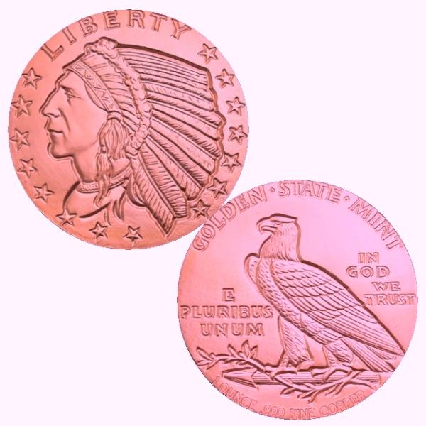 アメリカ　インディアンヘッド　ラウンド銅貨USA COPPER 1ozINDIAN HEAD商品詳細年　号　　---状　態　　未使用品　位　　銅99.9%大きさ　　39mm重　量　　29g