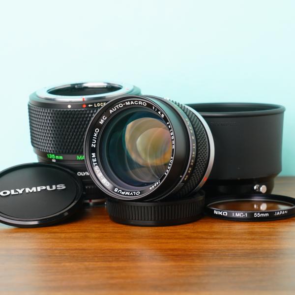 【美品/純正フード付/分解清掃済】OLYMPUS ZUIKO MC AUTO MACRO 135mm f4.5 OMマウント 中望遠マクロ 378