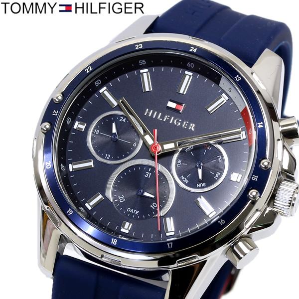 トミーヒルフィガー 腕時計 メンズ ラバーベルト マルチカレンダー ブランド ウォッチ スポーティ ウォッチ ネイビー TOMMY HILFIGER  1791791