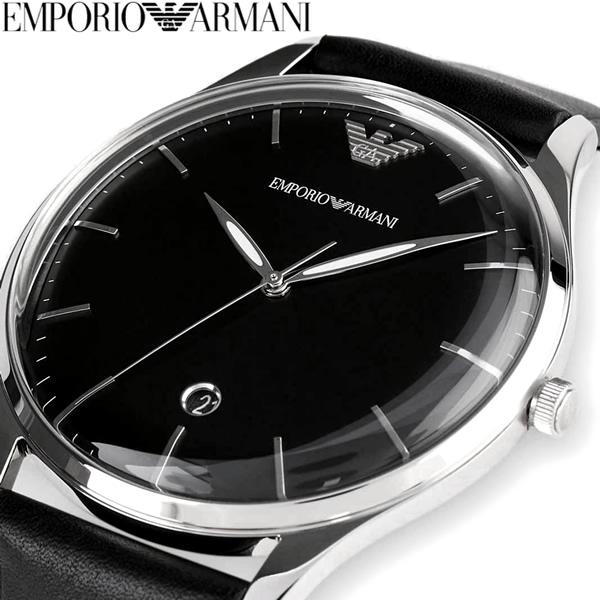 アルマーニ 腕時計 メンズ 革ベルト レザー ブランド 人気 ブラック 