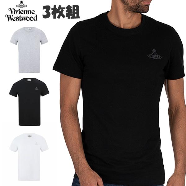 Vivienne Westwood ヴィヴィアンウエストウッド Tシャツ 3枚組 3枚セット ロゴ レディース メンズ クルーネック ブラック  ホワイト グレー vivi81060012