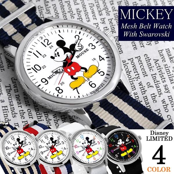 売れ筋介護用品も！時計ミッキーマウス 腕時計 スワロフスキー NATOベルト ナイロン Mickey Mouse ディズニー Disney レディース メンズ ユニセックス  男女兼用 NFC1500