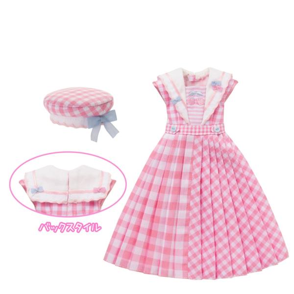 ボンボンちゃんのクローゼットをイメージしたアウトフィットブランド「BonBons」〜Cherry&amp;Gingham collection〜大小のギンガムチェックを大胆に配置したロング丈のプリーツワンピース。セーラー襟にちょこんと配置さ...
