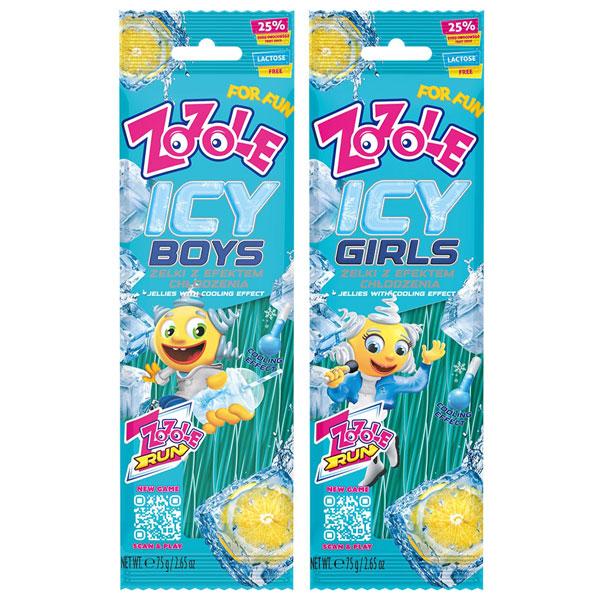 【ゾゾレ　アイシー(グミ)　75g】●ひんやりクールなメントールと、さわやかで甘酸っぱいレモンフレーバーのスティックグミ。●原材料：砂糖、小麦粉、グルコースシロップ、濃縮リンゴ果汁、植物油脂/pH調整剤、香料、乳化剤、光沢剤、着色料(青1)...