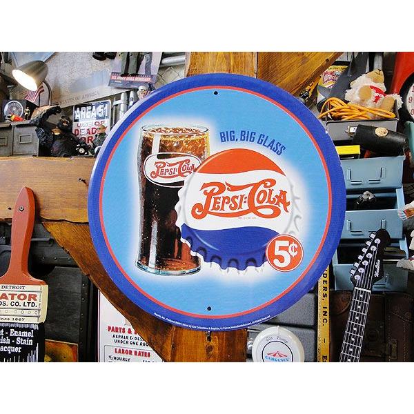 アメリカン レトロ ペプシコーラ BIG BIG GLASS ラウンド ブリキ看板