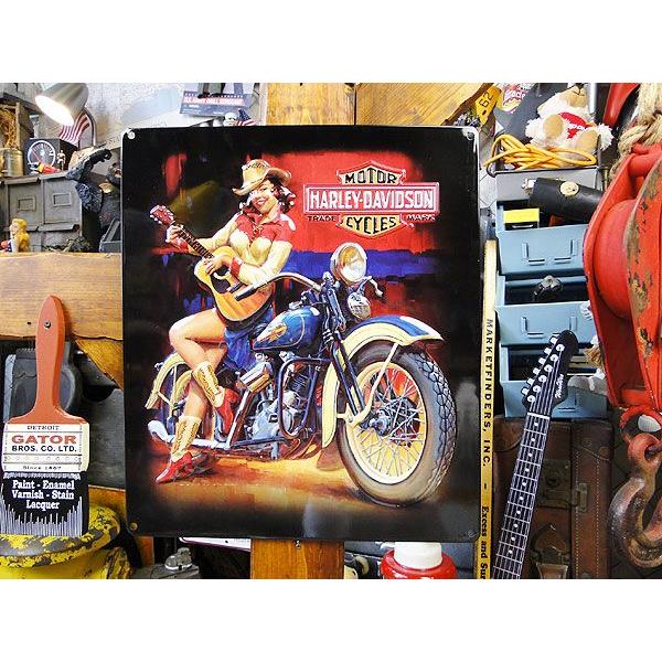 ハーレーダビッドソン ギターガール エンボス ティンサイン アメリカン雑貨 アメリカ雑貨 サインプレート