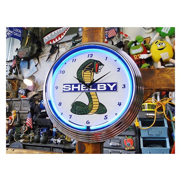 【即納】【在庫あり】 ガレージネオンクロック （シェルビー） アメリカン雑貨 アメリカ雑貨