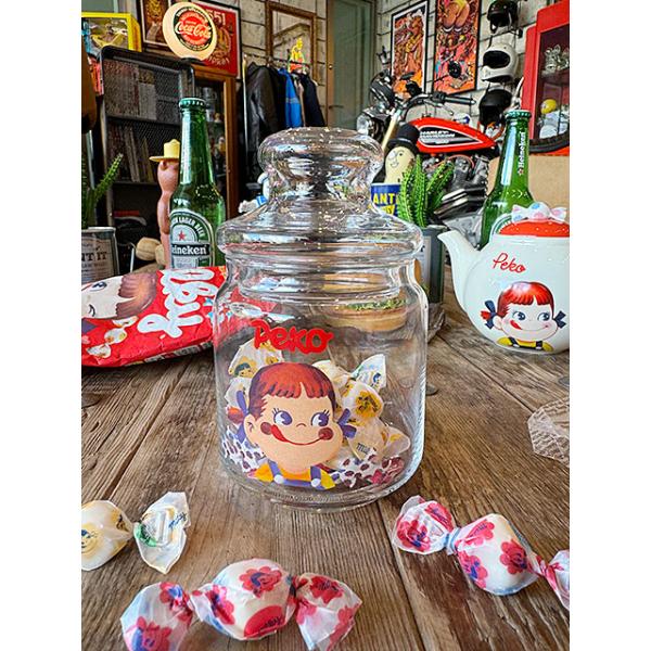 不二家 ペコちゃん キャンディポット 500ml ガラスキャニスター ■ アメリカン雑貨 アメリカ雑貨