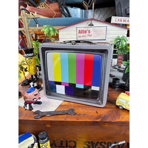 昭和レトロ ブラウン管テレビ 試験電波柄 ランチボックス ■ アメリカン雑貨 アメリカ雑貨