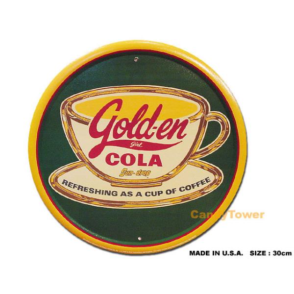 アメリカ ブリキ看板 ゴールデンガールコーラ ラウンド a cup of coffee ■ アメリカン雑貨 アメリカ雑貨