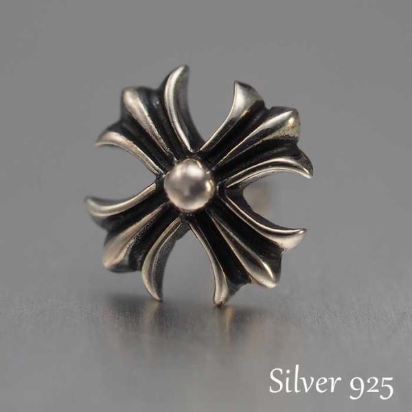 ピアス メンズ シルバー 片耳 アクセサリー いぶし銀 クロス スタッド シルバー925 1P 片耳用 片方 シングル かっこいい クール SILVER