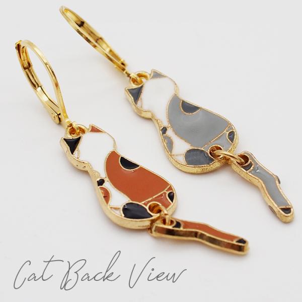 ピアス 金属アレルギー サージカル ステンレス フック 落ちない 引っかからない 外れにくい 猫 揺れる しっぽ 三毛猫 かわいい 愛猫 チャーム