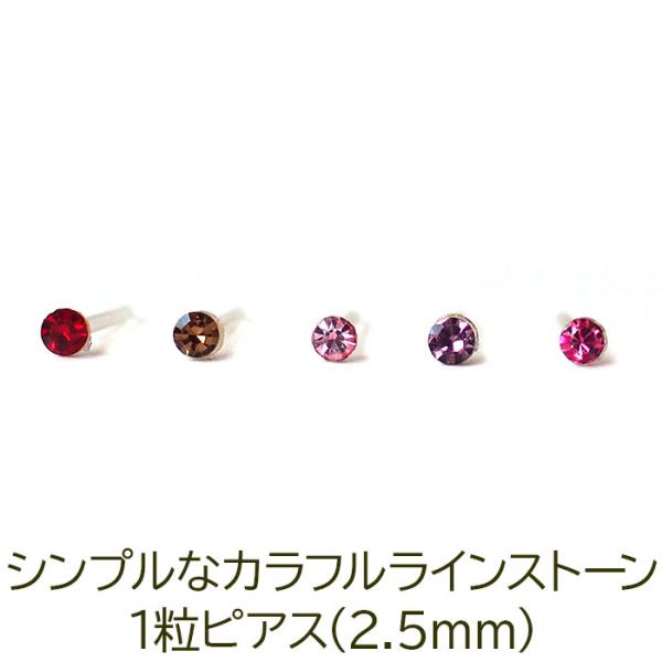 ピアス 極小 シンプル 1粒 カラフル ラインストーン 2.5mm 暖色系 金属アレルギー対応 樹脂 ポスト 医療用 シリコン プチプラ 片耳 1個 かわいい
