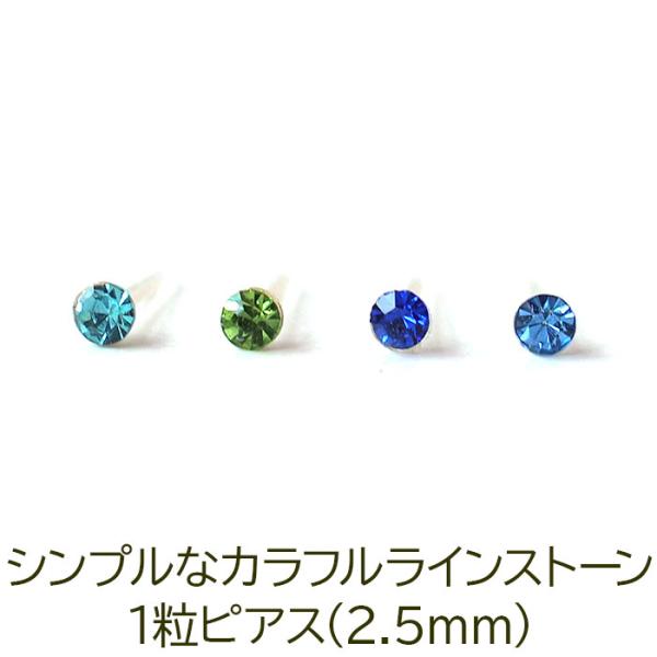ピアス 極小 シンプル 1粒 カラフル ラインストーン 2.5mm 寒色系 金属アレルギー対応 樹脂 ポスト 医療用 シリコン プチプラ 片耳 1個 かわいい
