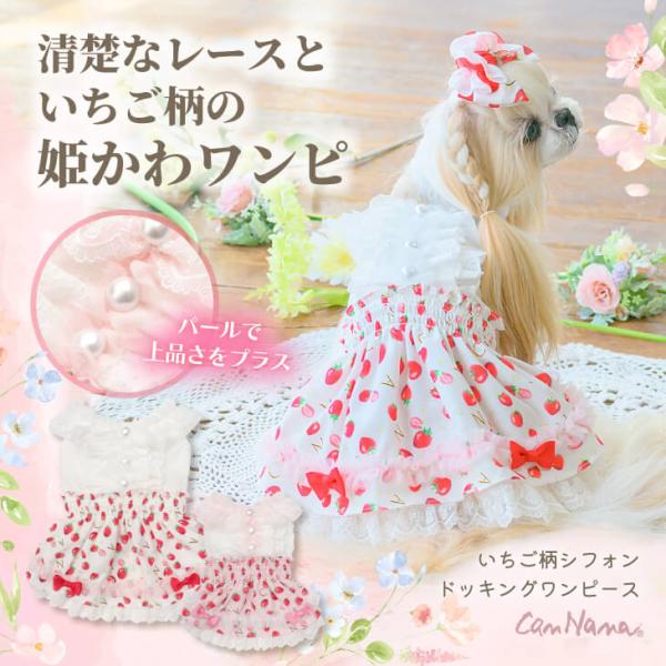 CanNana 犬 犬服 春 ドックウェア いちご柄シフォンドッキング
