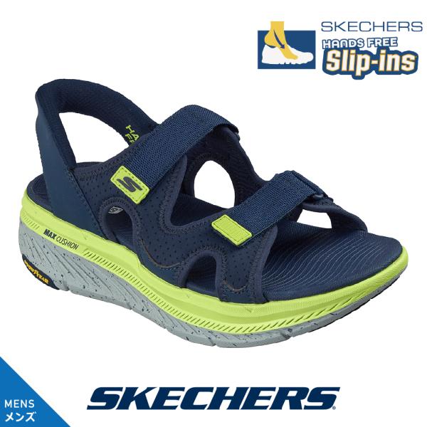 スケッチャーズ SKECHERS 229217 スリップインズ サンダル ハンズフリー MAX CUSHIONING PREMIER 2.0 SANDAL ネイビー/ライム メンズ スポーツサンダル 防滑