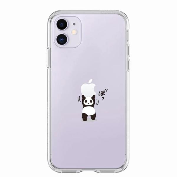iPhoneケース ゆるパンダ りんご上げ iPhone12 iPhone11 クリア 透明