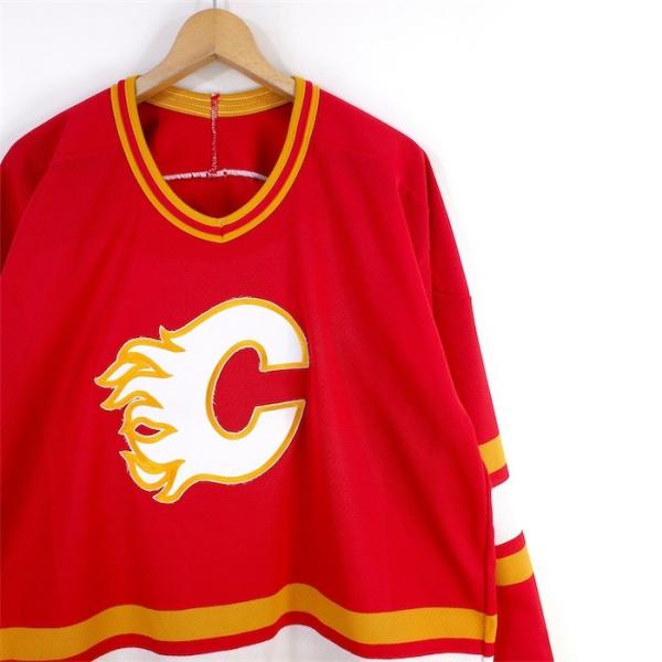 おトク情報がいっぱい！ NHL カルガリーフレームス 長袖メッシュ ホッケージャージー アイスホッケー