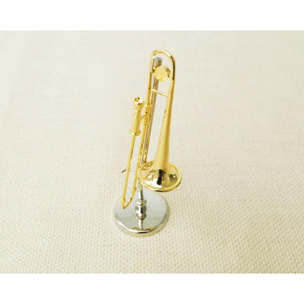 ミニチュア楽器！トロンボーン　1／12　スケール（ゴールド）♪この商品はお取り寄せ商品です♪♪【楽器-音楽雑貨】《音楽・バレエ・ねこ雑貨のカンタービレ》スタンド ケース付き 吹奏楽 楽器 発表会 記念品♪【楽器-音楽雑貨】