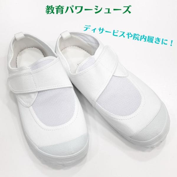 教育 パワーシューズ メンズ メッシュ マジックテープ リハビリ デイサービス 上履き うちばき 学校内 新日本教育シューズ ホワイト 白白