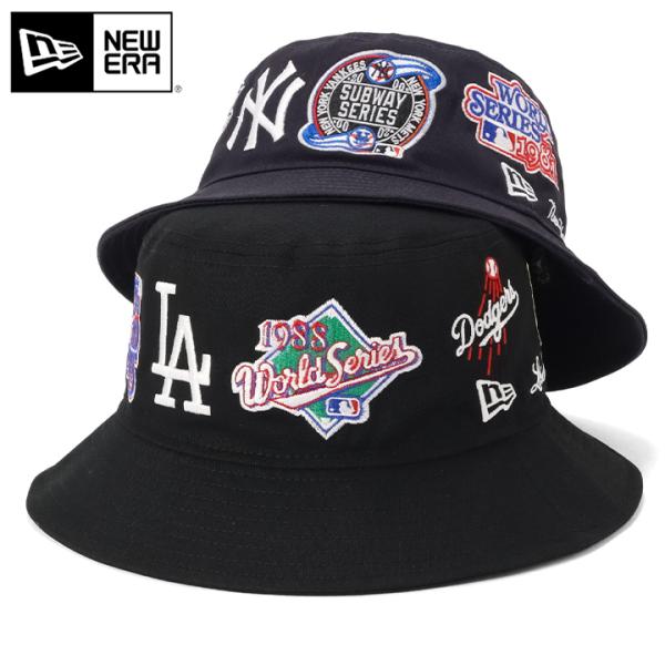 ★ ニューエラ NEWERA NBA 刺繍 総柄バケット ハット 黒 ★ NEW ERA（ニューエラ） 正規品 バケットハット バケハ 帽子 ハット