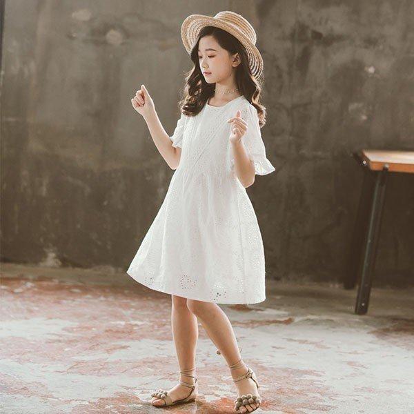 子供服 ワンピース キッズ 子供ドレス Dress 韓国子供服 ジュニア 女の子 夏 半袖 膝丈ワンピース 白 刺繍 綿 カジュアル おしゃれ 可愛い 通学着 通園着 Y カプリコーン 通販 Yahoo ショッピング