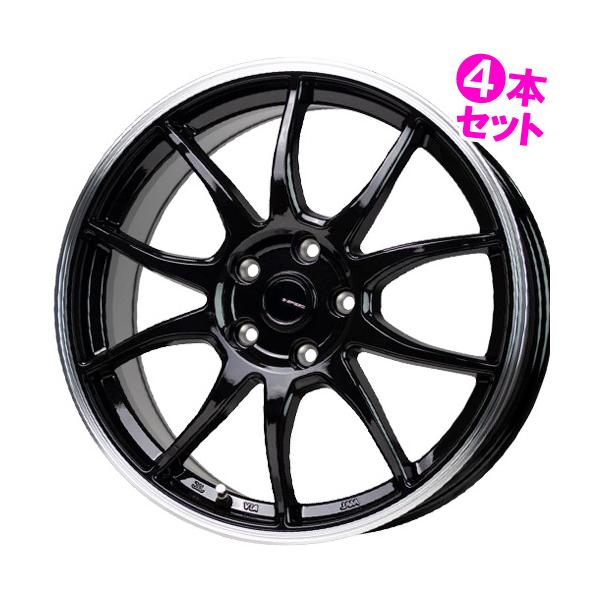 4本特価) 18×7.5J +55 5/114.3 Gスピード P-06 (BK/リムP) ホット