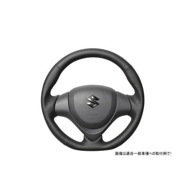 REAL レアル MR31-LPB-BK ステアリング ソフトDシェイプ オールレザー ブラックユーロステッチ ジムニー (JB23W:10型)、ハスラー (MR31S/MR41S)、他