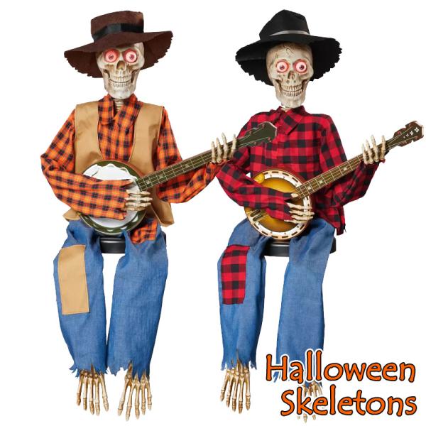 ハローウィン　ガイコツ バンジョーデュオ 電動首振り人形　座高60cm　コストコ ガイコツ バンジョーデュオ | Costco Japan