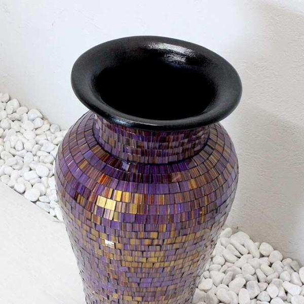 大きな壺 花瓶 陶 モザイクガラス パープル×ゴールド H60cm バリ風 
