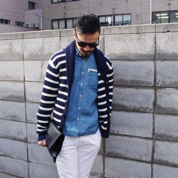 ボーダー ニットメンズ メンズニットジャケット ボーダーショールカラーニットカーディガン Slowgan スローガン Buyee 日本代购平台 产品购物网站大全 Buyee一站式代购 Bot Online